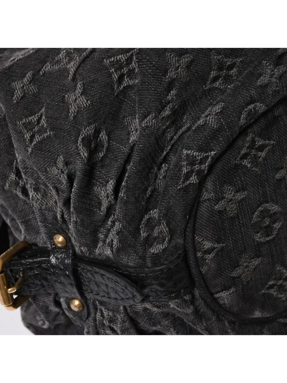 Louis Vuitton Shoulder Bag Slightly Monogram Denim Black Gold